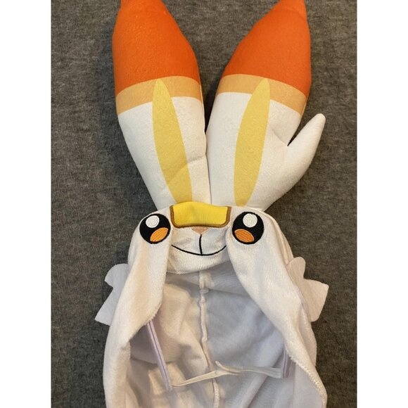Pokemon Scorbunny Costume Kids Size 4-5 White Fleece Costume Hooded One-piece - Picture 6 of 9
